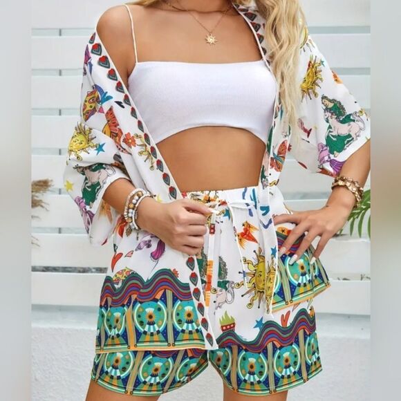 Colorful printed two-piece short set sz small - Picture 4 of 5